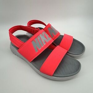 Nike Womens Tanjun Sandals Size 10 Pink Gray Black Hook & Loop Strap 882694-800